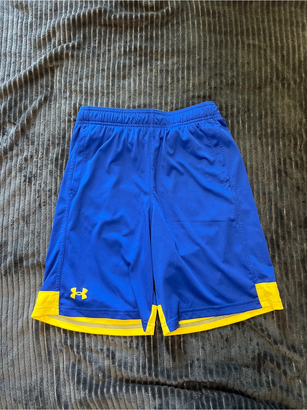 NWOT Under Armour Blue Performance Athletic Shorts with Yellow Trim